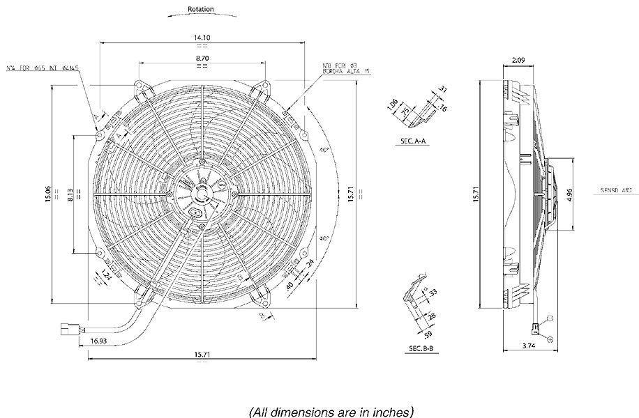 JayCorp Technologies SPAL 16" High Performance Paddle Blade Fan